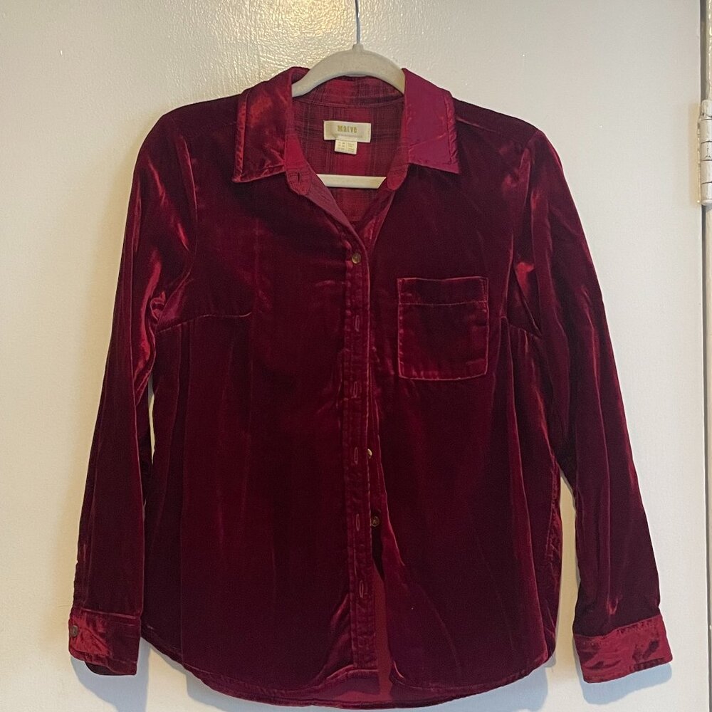 MAEVE Anthrologie Maron Velvet Button Down Shirt with Chest Pocket (US2P)